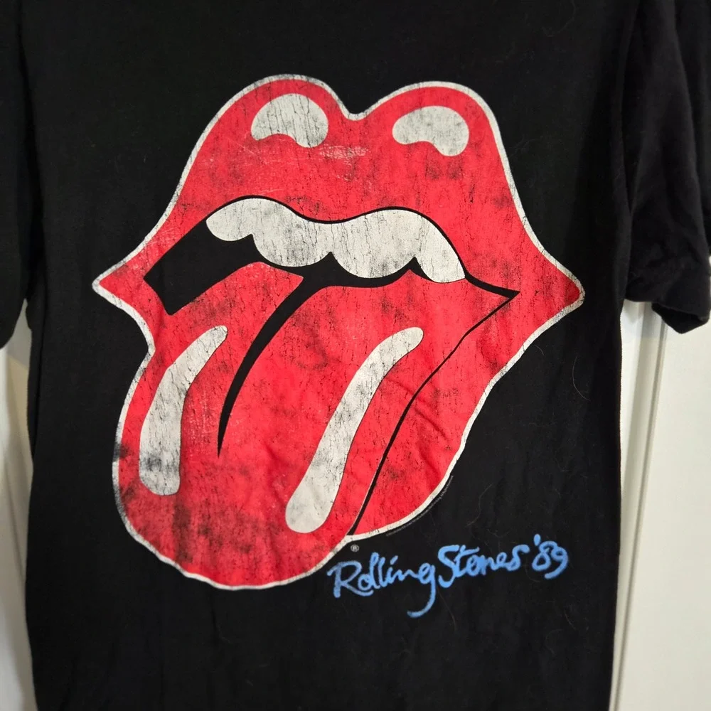 The Rolling Stones Graphic T-Shirt Men's Medium Black 1989 Tour‎ Logo Distressed